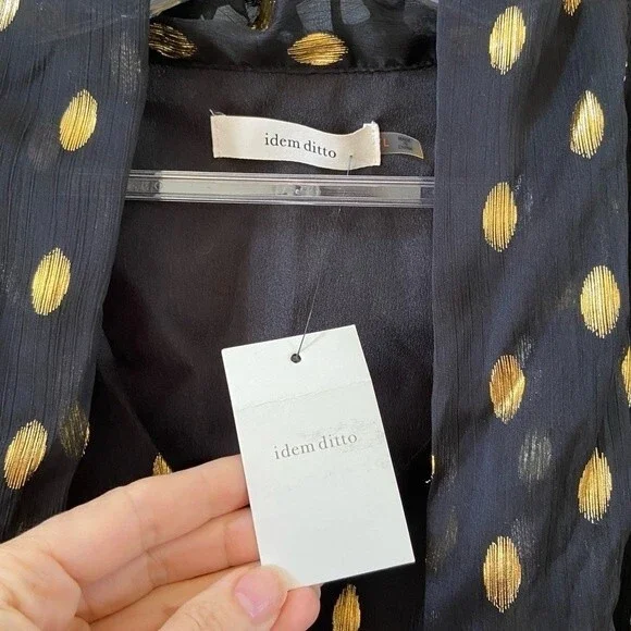 Idem Ditto Chiffon Ruffle Black Gold Dress  L NWT - Picture 8 of 16